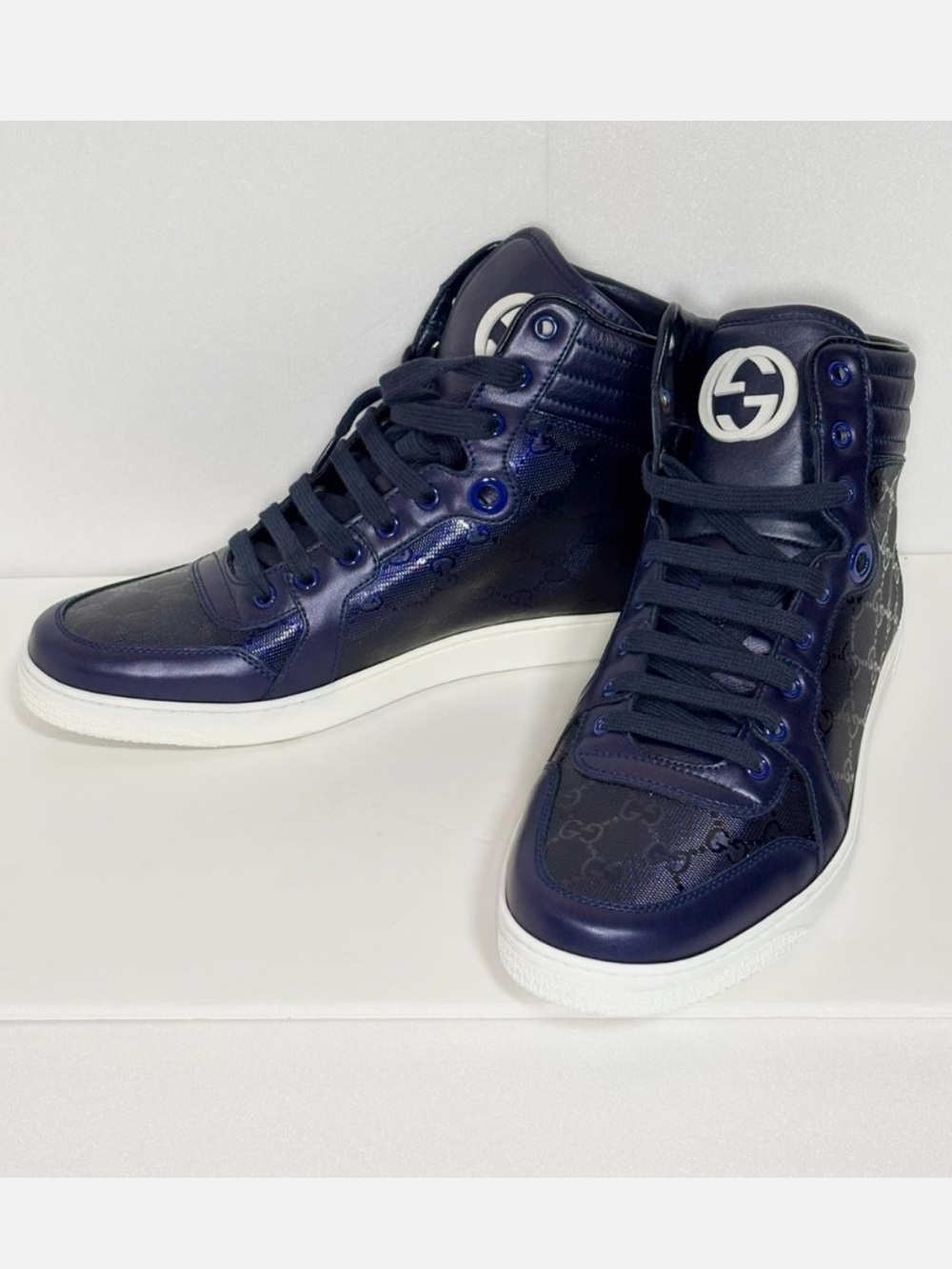 Gucci Men's Dark Navy High-Top Sneakers with Interlocking G